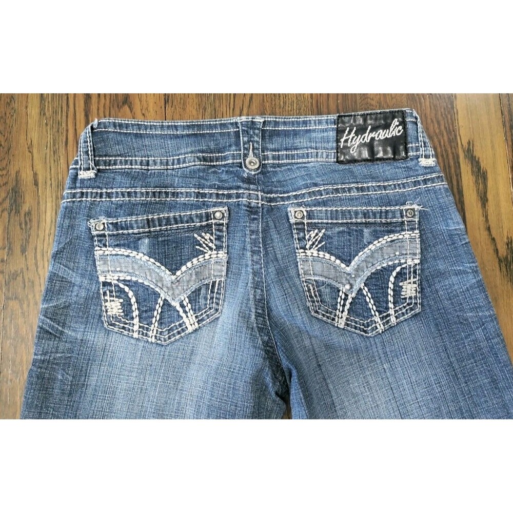 Hydraulic Boot Cut Jeans Women's 34x33 Blue Embroidered Pockets Medium Wash